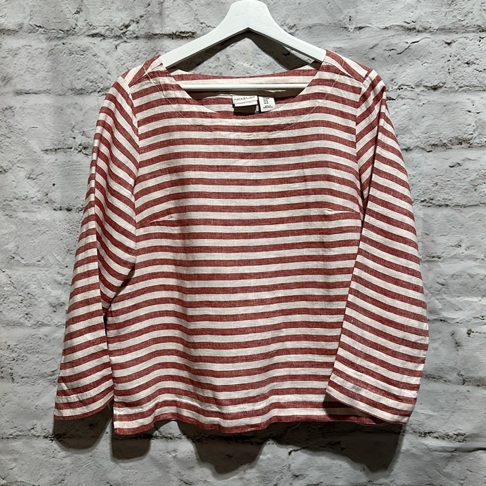 Rachel Zoe 100% Linen red stripe top blouse French girl style size medium NWT